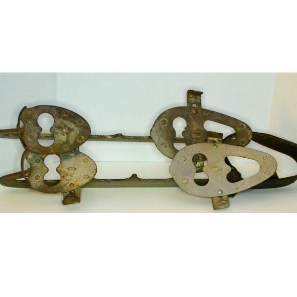 Antique Cast Steel Clamp-On Ice Skates Floral Bell  Victorian Winter Decor - Picture 1 of 6